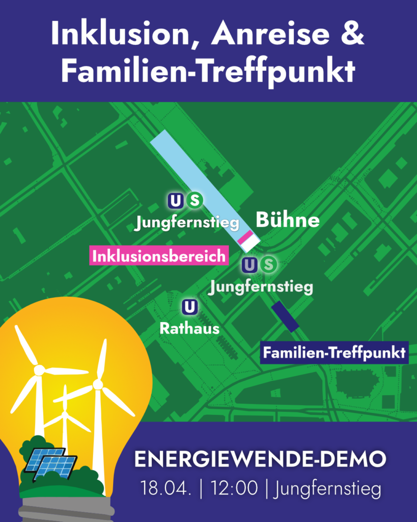 Bild zu Anreise, Inklusion und Familientreffpunkt: Anreise gerne über U- und S-Bahn Jungfernstieg (hierbei idealerweise nicht direkt bei der Bühne rauskommen, da ist es voll, eher einen Ausgang etwas weiter weg wählen) oder U Rathaus. Der Inklusionsbereich ist direkt vor der Bühne, welche an der Ecke Jungfernstieg-Ballindamm steht. Der Familientreffpunkt ist an der Bergstraße.